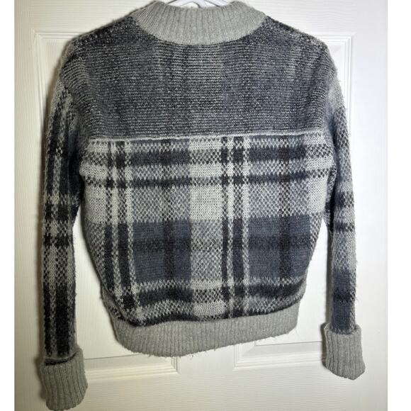 Free People gray checkered cardigan size Petite small - Picture 7 of 7